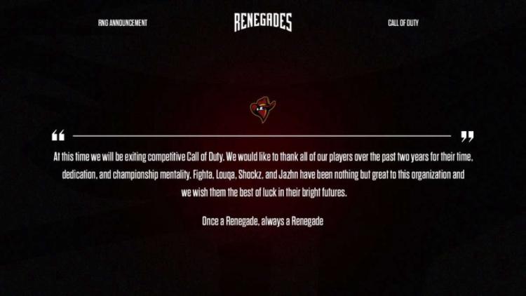 Renegades, Call of Duty noktasındaki bölümü kapatır