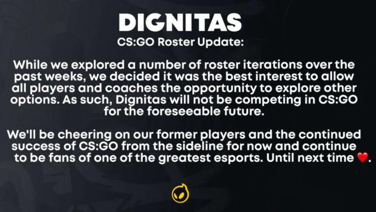 Dignitas önceki kadrosunu dağıttı ve CS:GO'dan ayrıldı