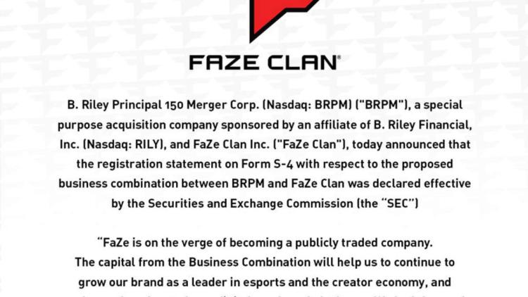 FaZe Clan, BRPM ile bir işletme birleşmesini onayladı