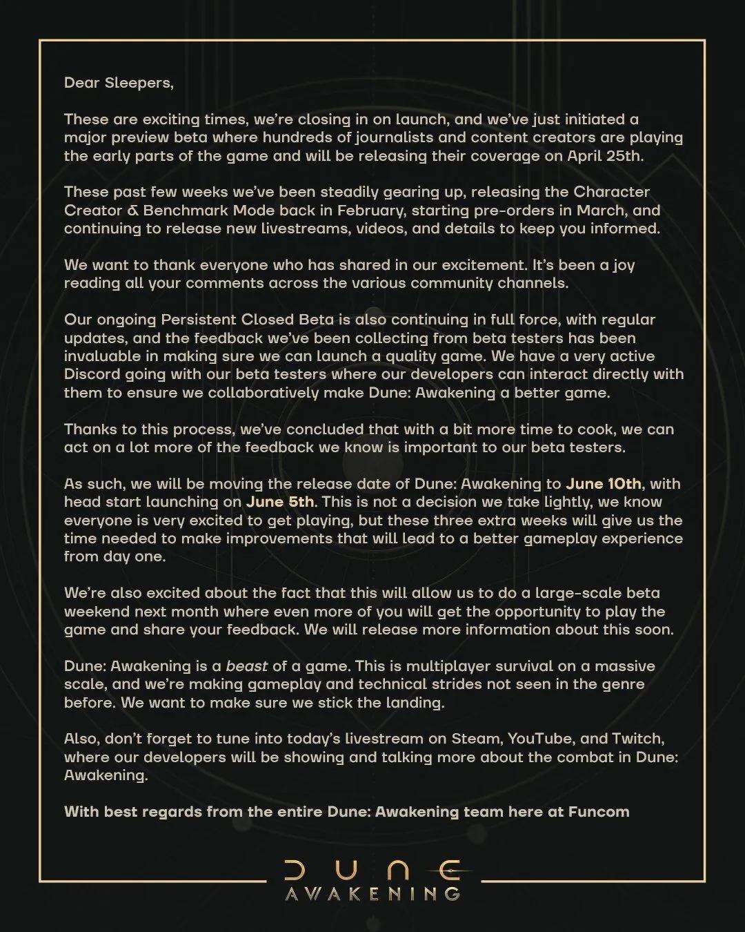 Dune: Awakening'in Çıkışı 10 Haziran'a Ertelendi