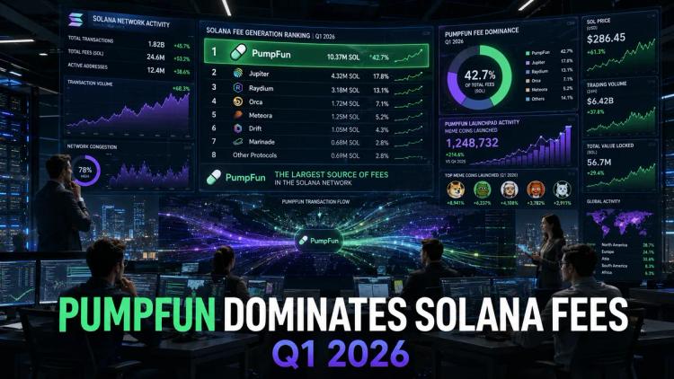 PumpFun, 2026'nın ilk çeyreğinde Solana ağındaki en büyük komisyon kaynağı haline geldi.