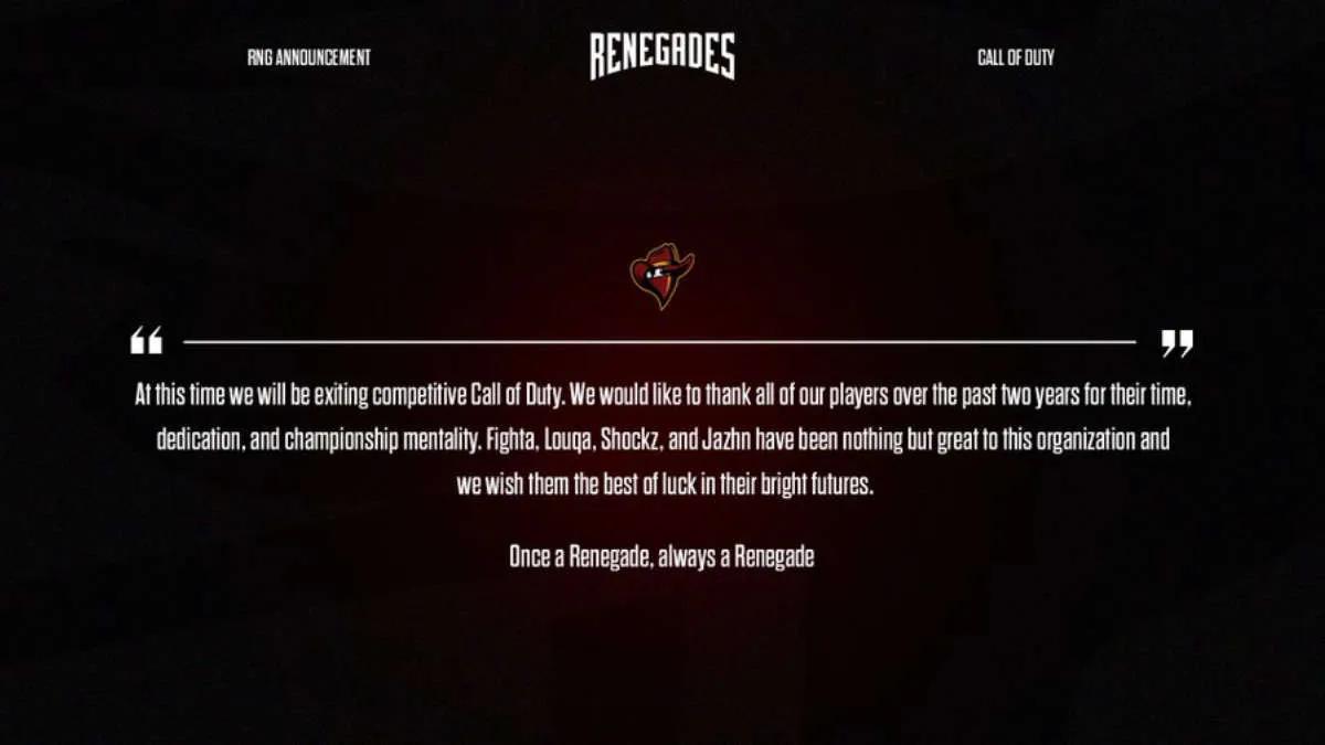 Renegades, Call of Duty noktasındaki bölümü kapatır