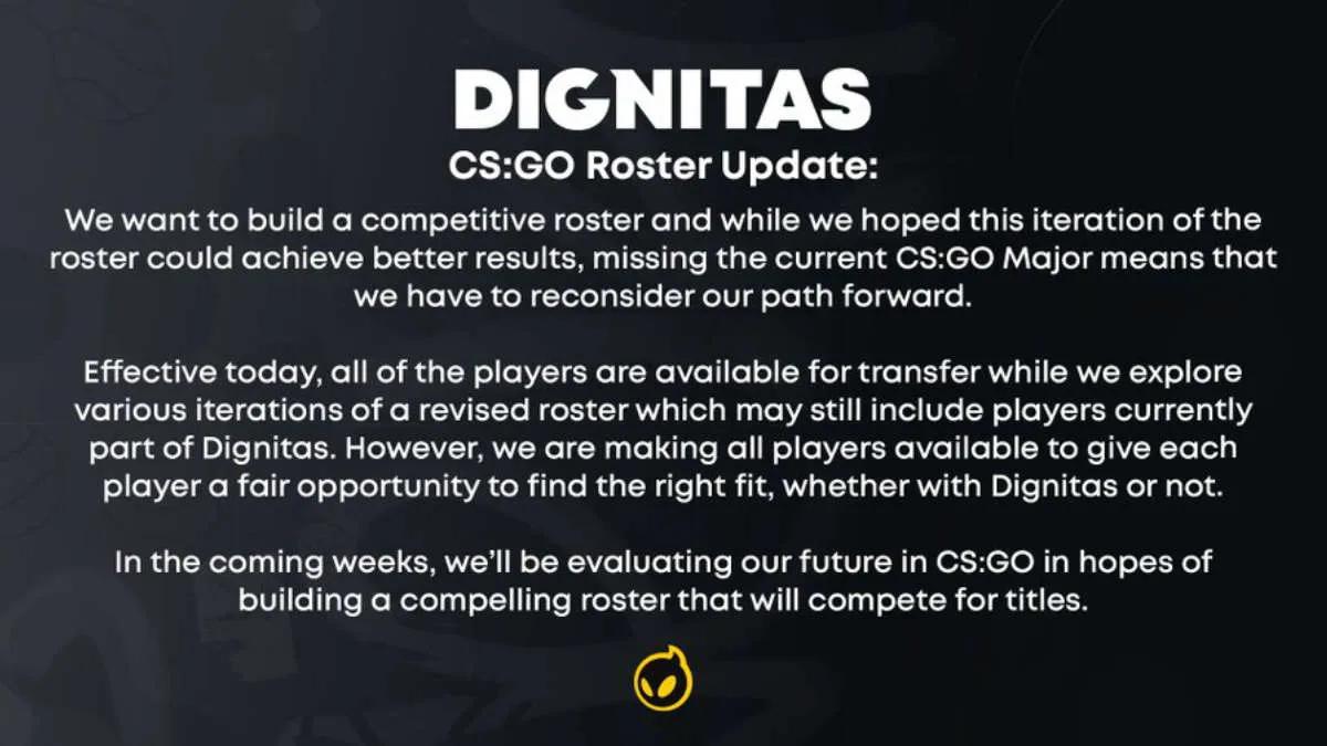 Dignitas, transfer için bir CS:GO kadrosu oluşturuyor