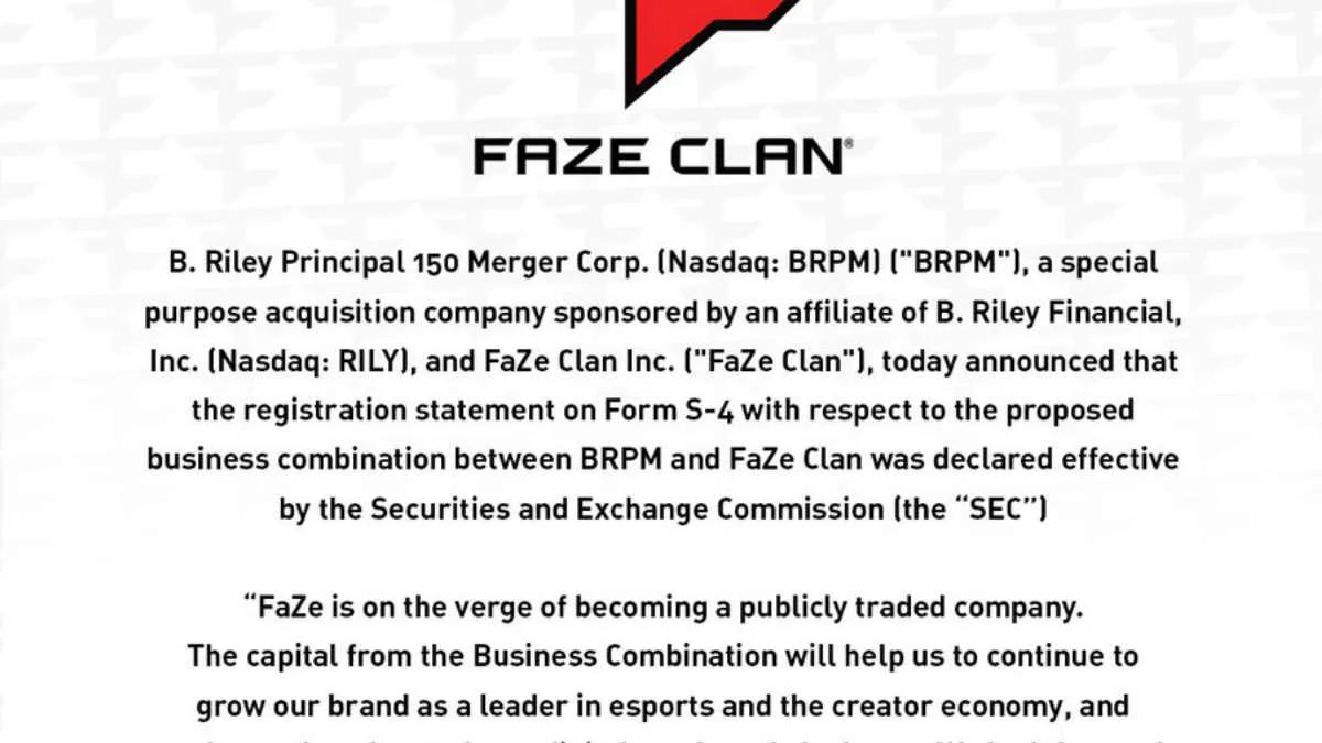 FaZe Clan, BRPM ile bir işletme birleşmesini onayladı