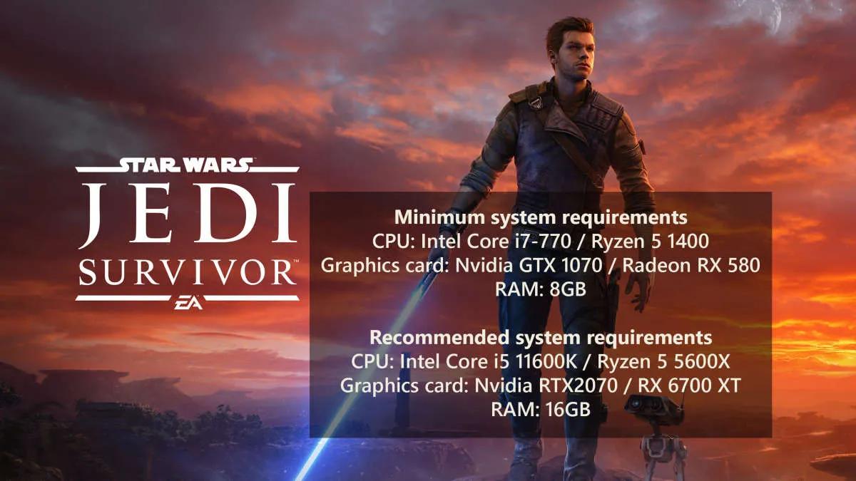 System requirements for the PC version of the game Star Wars Jedi: Survivor have been revealed