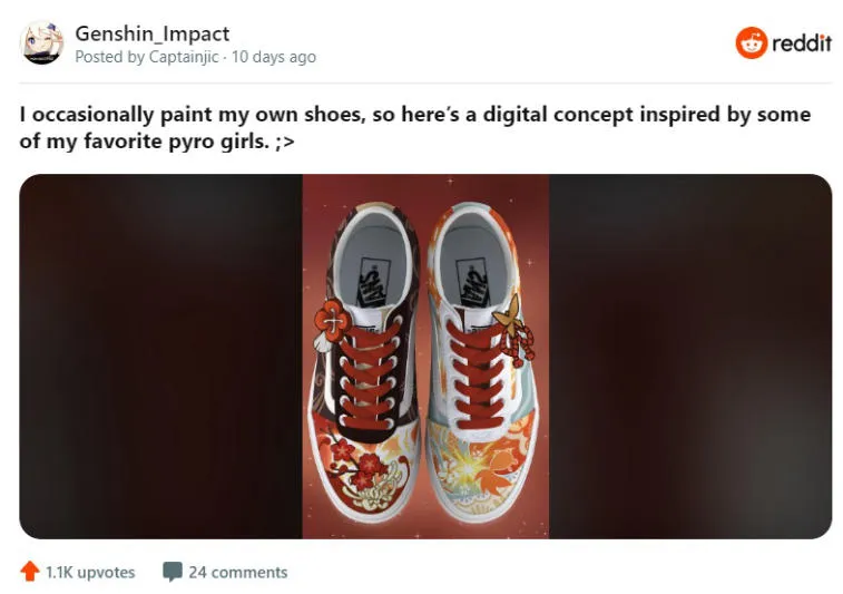 Genshin Impact Fan Crafts Stunning Yoimiya and Hu Tao-Inspired Shoes. Photo 1